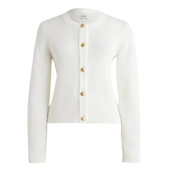 J.Crew Sweater Cardigan Womens Medium White Gold Buttons Braided Trim BY047 - Picture 1 of 12